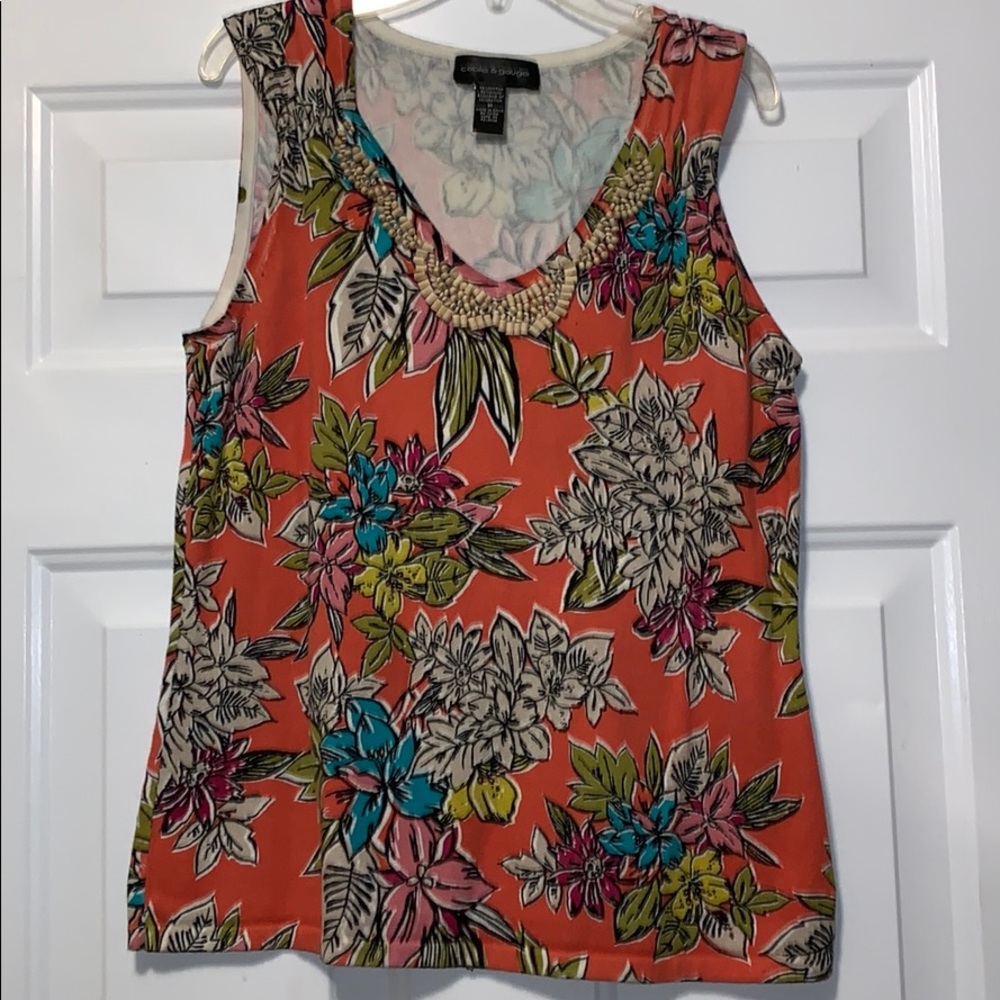 Cable & Gauge Stretchy Colorful Multicolor Floral Tank Top Camisole Cami Size M